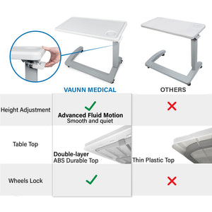 Pneumatic Adjustable Overbed Table with Wheels
