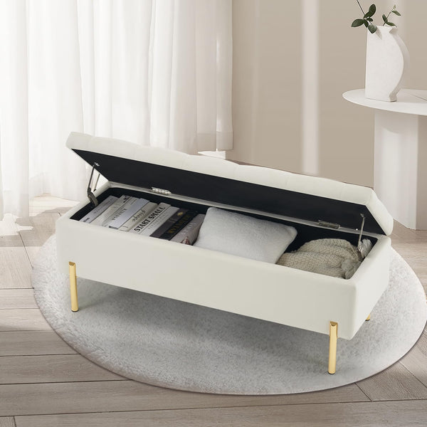 Velvet Storage Bench with Hidden Compartment