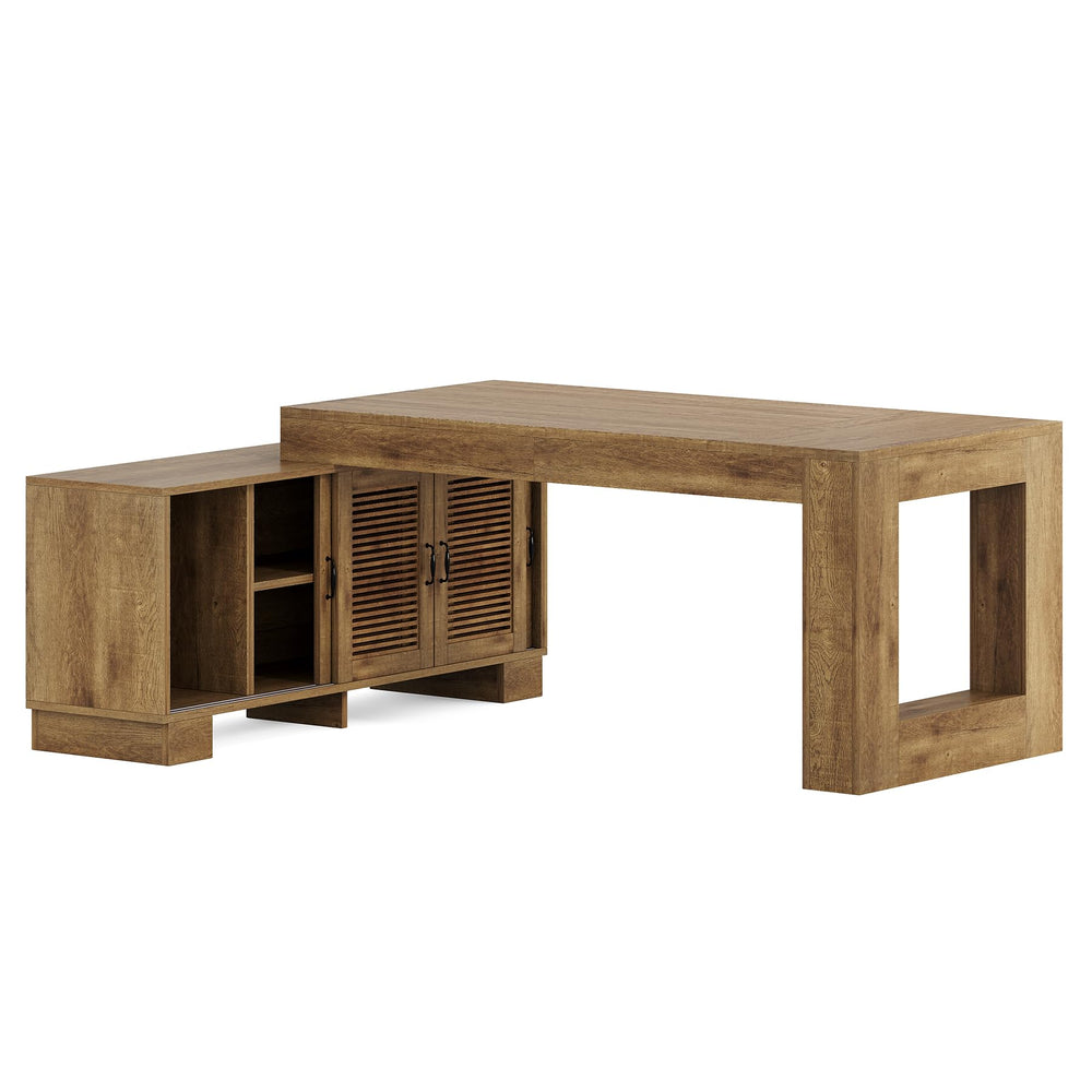 L-Shaped Executive Desk with Storage Cabinets & Shelves