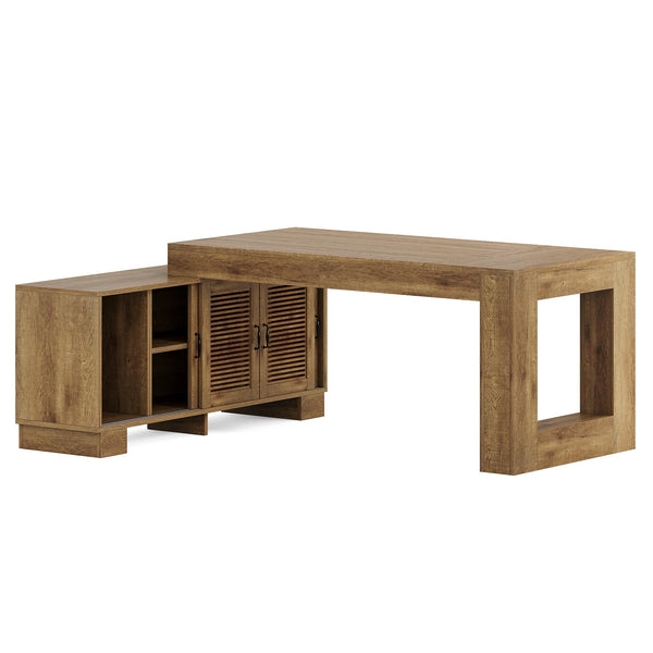 L-Shaped Executive Desk with Storage Cabinets & Shelves