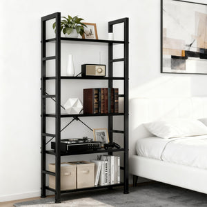 5-Tier Industrial Bookshelf with Metal Frame