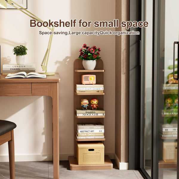 5-Tier Solid Wood Narrow Bookshelf