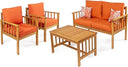 4-Piece Acacia Wood Outdoor Patio Conversation Set with Cushions
