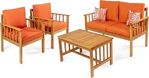 4-Piece Acacia Wood Outdoor Patio Conversation Set with Cushions