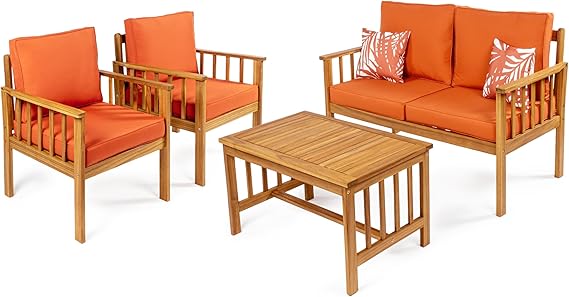 4-Piece Acacia Wood Outdoor Patio Conversation Set with Cushions