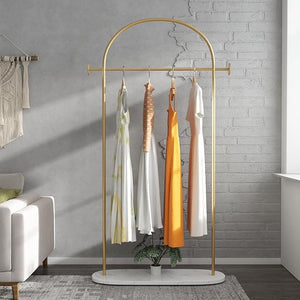 Gold Metal Coat Rack with Shelves & Marble Base