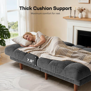 Convertible Futon Sofa Bed with Adjustable Backrest – Grey Corduroy