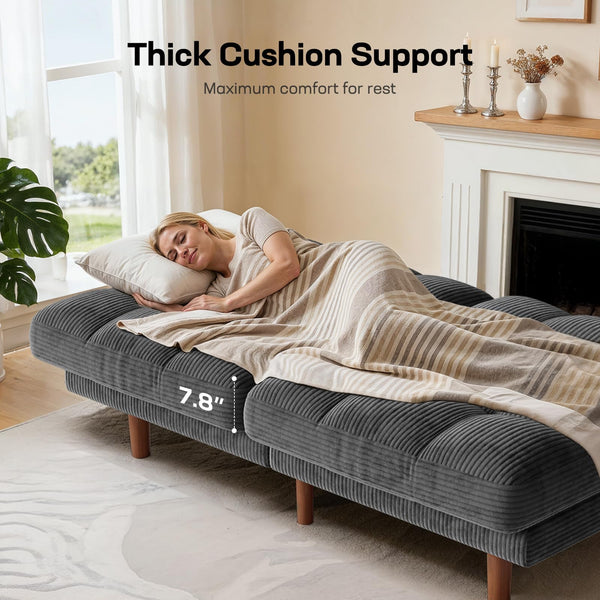 Convertible Futon Sofa Bed with Adjustable Backrest – Grey Corduroy