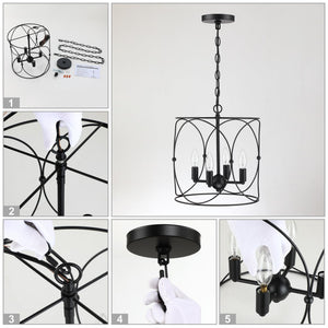 4-Light Black Metal Farmhouse Chandelier