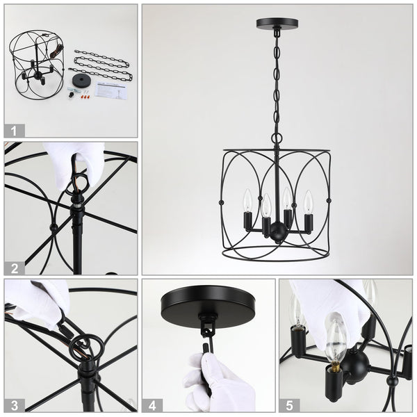 4-Light Black Metal Farmhouse Chandelier