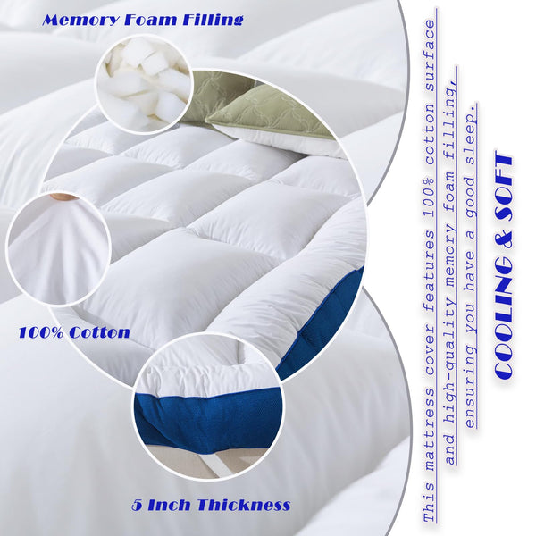 5-Inch Mattress Topper – Cotton Quilted Memory Foam Pillow Top with Elastic Straps