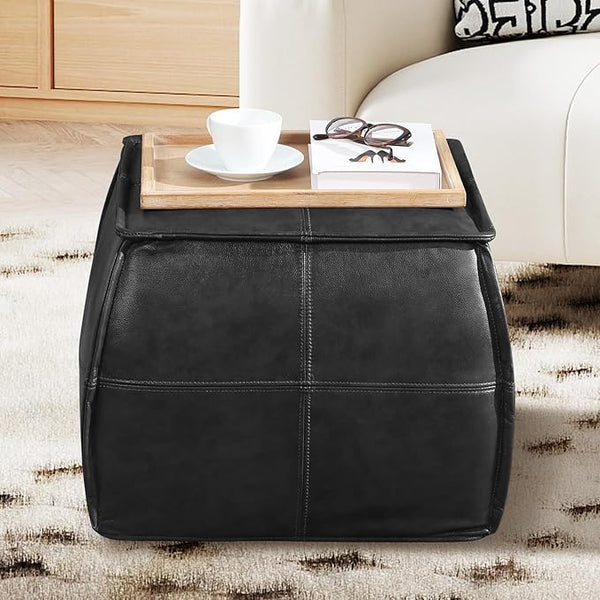 Leather Pouf Ottoman Footstool