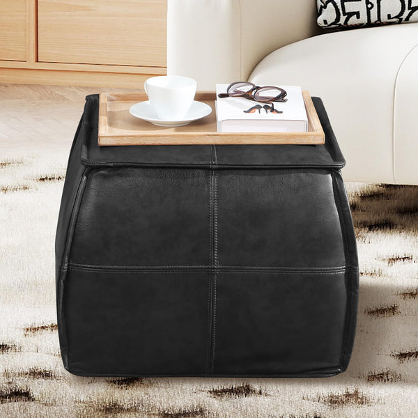 Genuine Leather Pouf Ottoman Footstool
