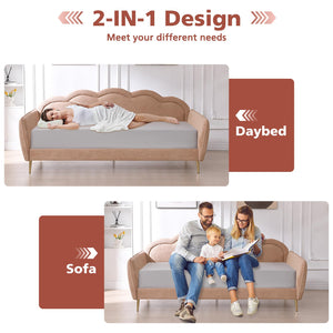 Twin Size Cloud-Shaped Upholstered Daybed with Linen Fabric & Metal Legs
