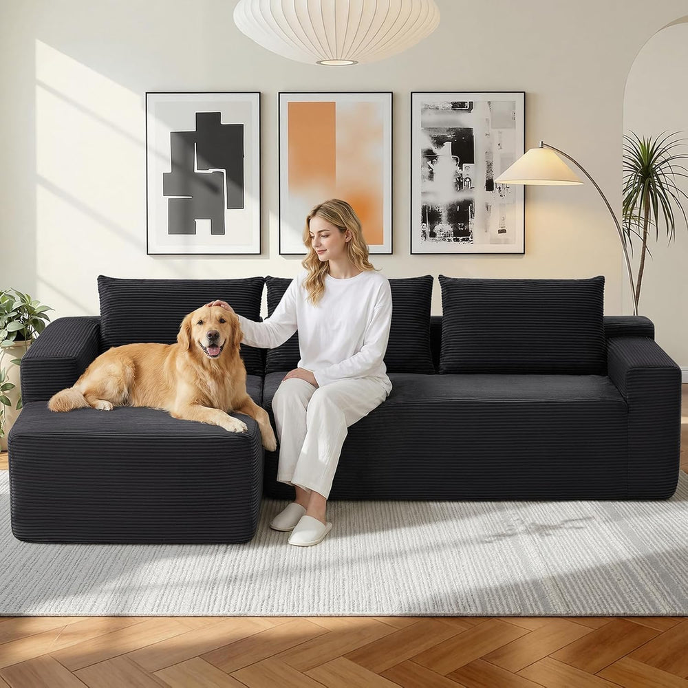L-Shaped Modular Sectional Sofa with Ottoman & Coffee Table, No Assembly