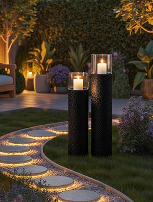 Tall Floor Candle Holders Set of 2 – Black Metal Hurricane Pillar Stands