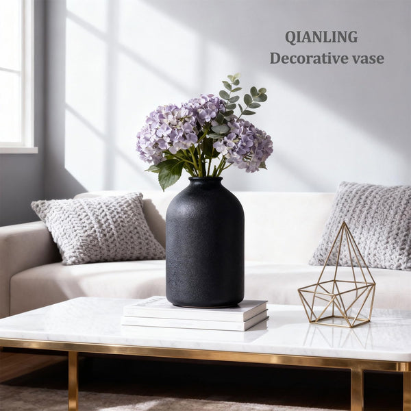 Black Ceramic Vase – Matte Finish, 8.6" Tall