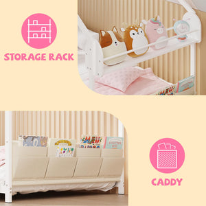 Kids House Bed Frame Twin Size with Storage Rack and Caddy