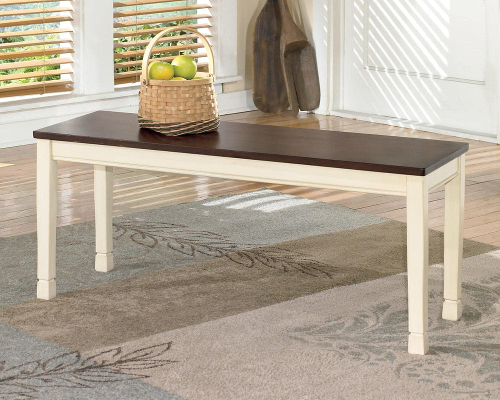 Rectangular Dining Bench – White & Brown