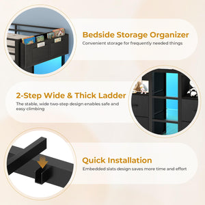 Twin Kids Loft Bed with Storage Drawers, Bookcase & LED Lights