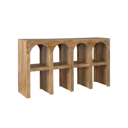 Mango Wood Console Sofa Table with 4 Shelves – Light Brown