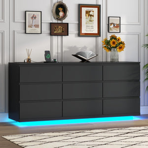 9-Drawer Dresser with LED Lights & Charging Station