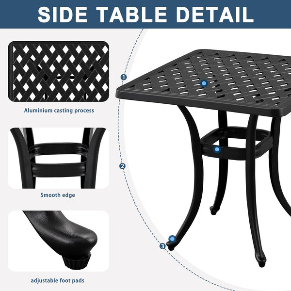 Cast Aluminum Outdoor Side Table with Cut-Out Design