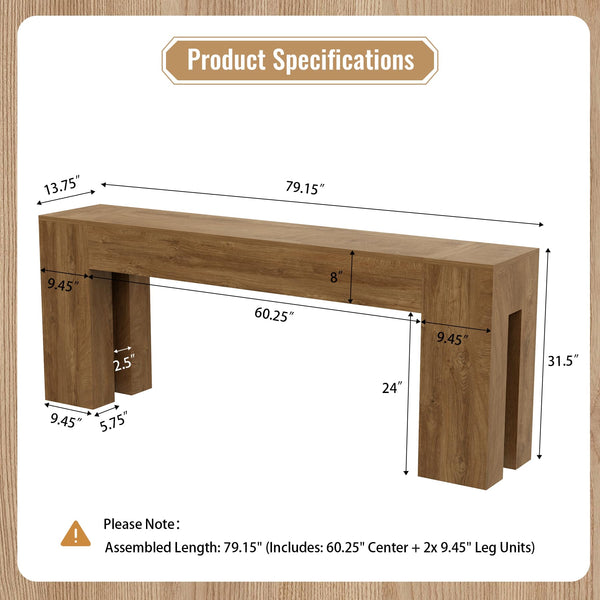 79-Inch Farmhouse Console Table with Wooden Double Base
