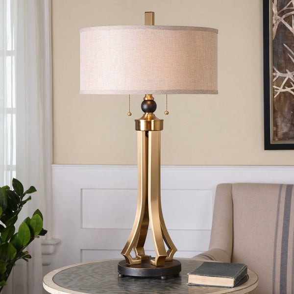 2-Light Brushed Brass Table Lamp