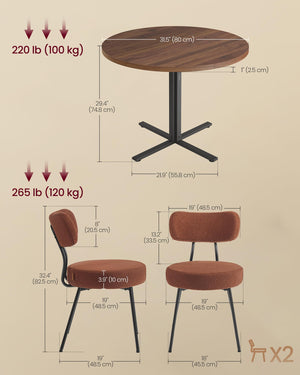 Round Dining Table Set with 2 Upholstered Chairs