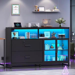 59" File Cabinet with 2 Drawers, Lock & Power Outlets