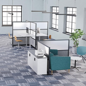 Modular Office Partition Wall with Frosted Acrylic & Sound-Absorbent Panels