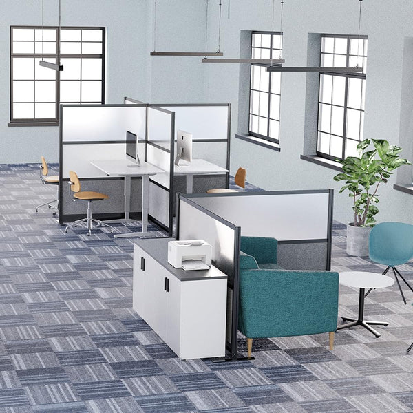 Modular Office Partition Wall with Frosted Acrylic & Sound-Absorbent Panels