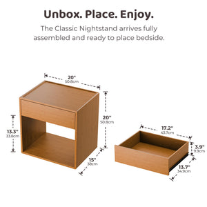 Bamboo Nightstand with Soft-Close Drawer & Open Shelf