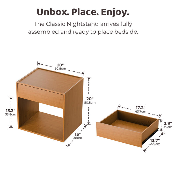 Bamboo Nightstand with Soft-Close Drawer & Open Shelf