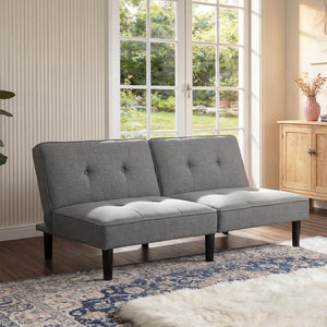 67" Convertible Futon Sofa Bed with Adjustable Backrest – Light Gray