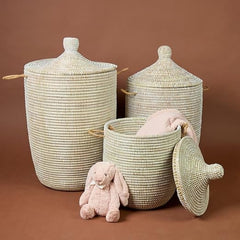 White Wicker Storage Basket with Lid and Handles
