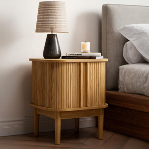 Fluted Nightstand with Sliding Doors, Set of 2