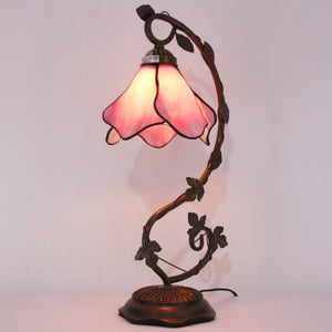 Tiffany Style Pink Stained Glass Table Lamp 21 Inch