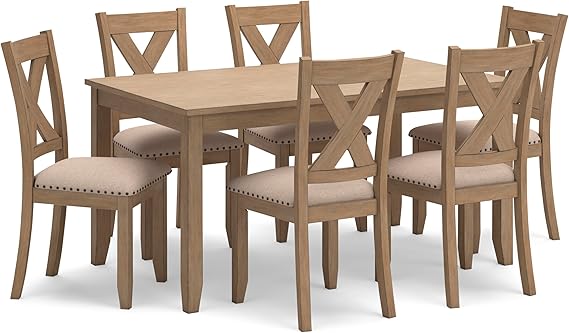 7-Piece Rectangular Dining Table Set with 6 Ladderback Chairs