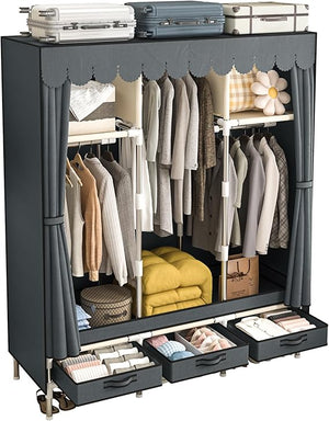 Portable Wardrobe with Hanging Rods & Drawers