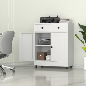 Metal Storage Cabinet with 2 Drawers & Adjustable Shelf
