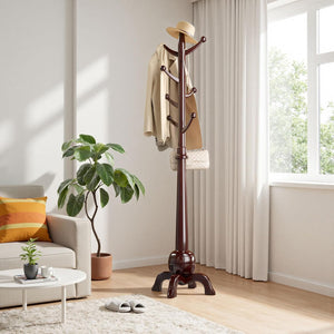 Solid Wood Freestanding Coat Rack with 8 Hooks