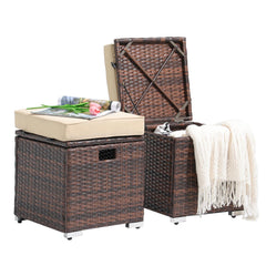 2-Piece Outdoor Patio Storage Ottomans with Cushions