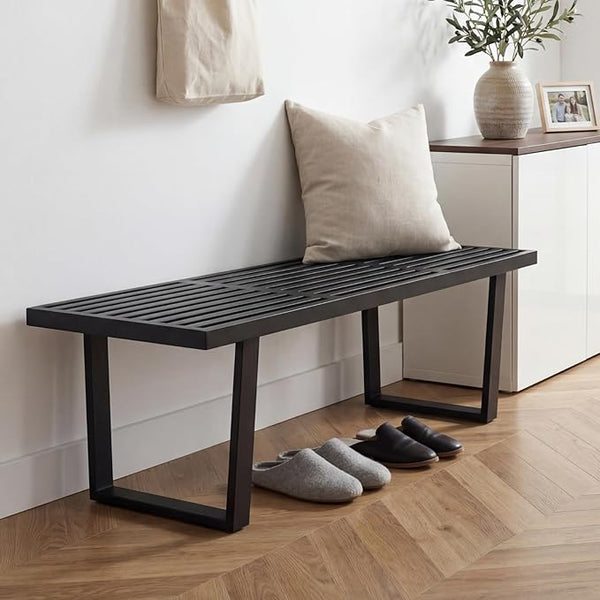 Solid Wood Dining & Entryway Bench with Metal Legs