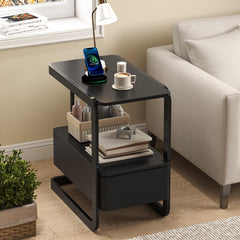 Narrow Side Table with Drawer and Open Shelf