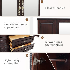 4-Door Solid Wood Armoire Wardrobe with Mirrors & Drawers