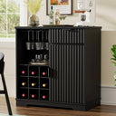 Fluted Coffee Bar Cabinet with Glass Holder & Wine Rack – Black
