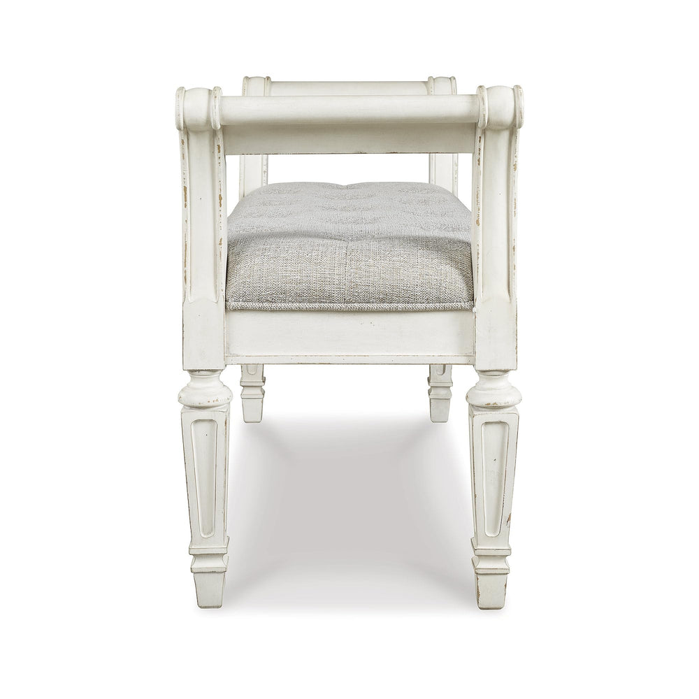 French Country Tufted Accent Bench – Antique White