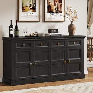 63-Inch Buffet Cabinet with Storage, 4 Doors, Drawers & Shelves